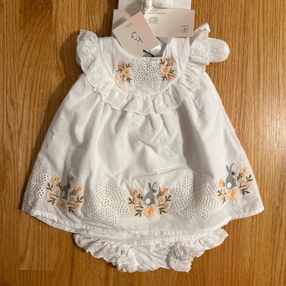 Happily Grey Baby Girl Easter Bunny Dress With Matching Shoes & Diaper Cover - Picture 6 of 13